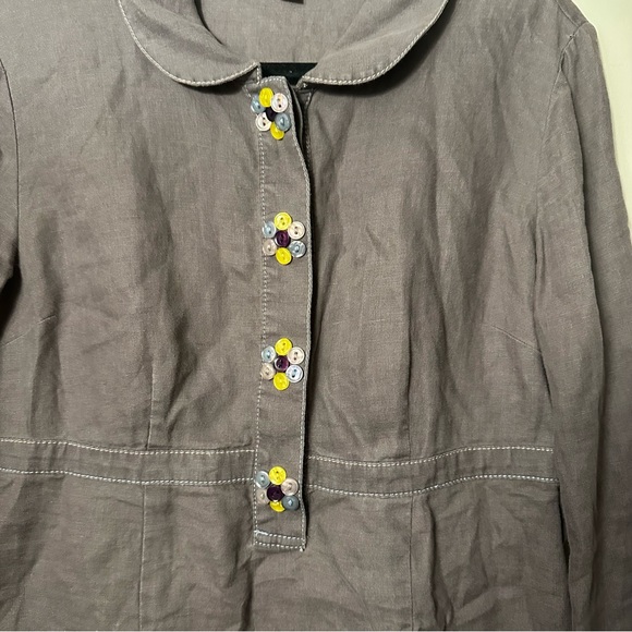 Boden Brown Linen Long Sleeve Floral Button Detail Lightweight Dress/Tunic 10 - Picture 10 of 14